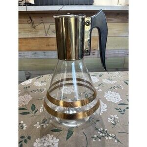Vintage Corning Brand  CARAFE Coffee Server Metallic Gold STRIPE  1.5qt FAIR